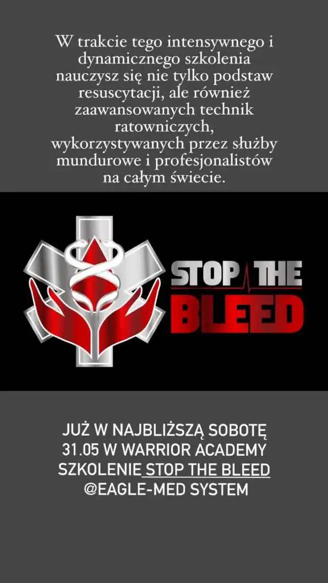 🔥 STOP THE BLEED – uratuj życie, zanim przyjedzie pomoc!Już w tę sobotę naucz się, jak powstrzymać krwotok i uratować czyjeś życie własnymi rękami. To nie teoria — to umiejętności, które robią różnicę między życiem a śmiercią.